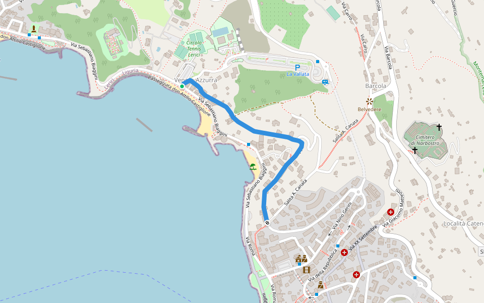 Lerici - Salita Canata - Venere Azzurra walking route map in Lerici