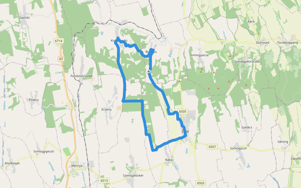 S (Ráksi – Igal – Bonnya – Kisbárapáti – Ráksi) walking route map in Bonnya