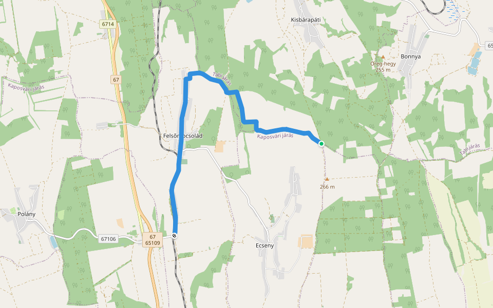 S+ (Felsőmocsolád – Hármashatár) walking route map in Ecseny