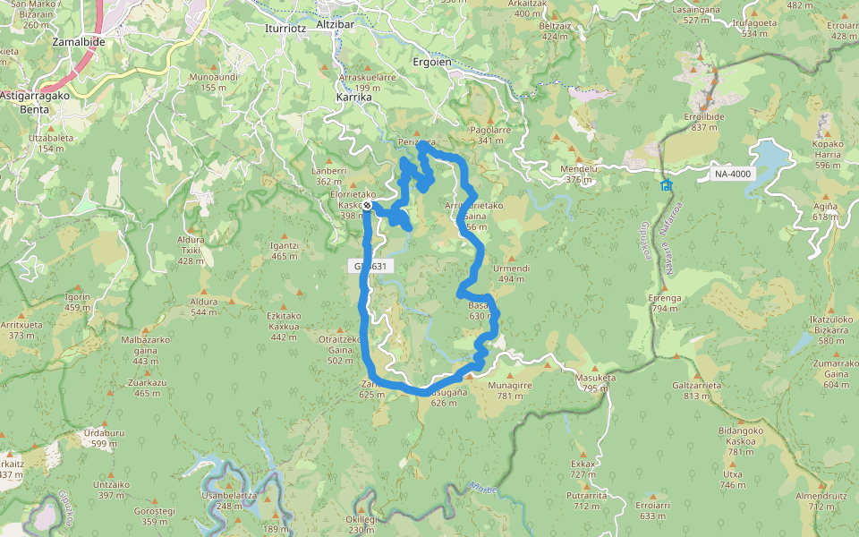 PR-GI 1006 Aiako Arria bihotza walking route map in Oiartzun