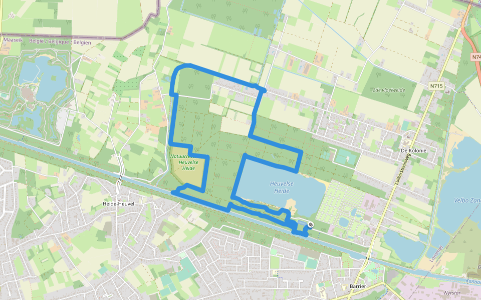 Heuvelse Heide Rode driehoek walking route map in Lommel