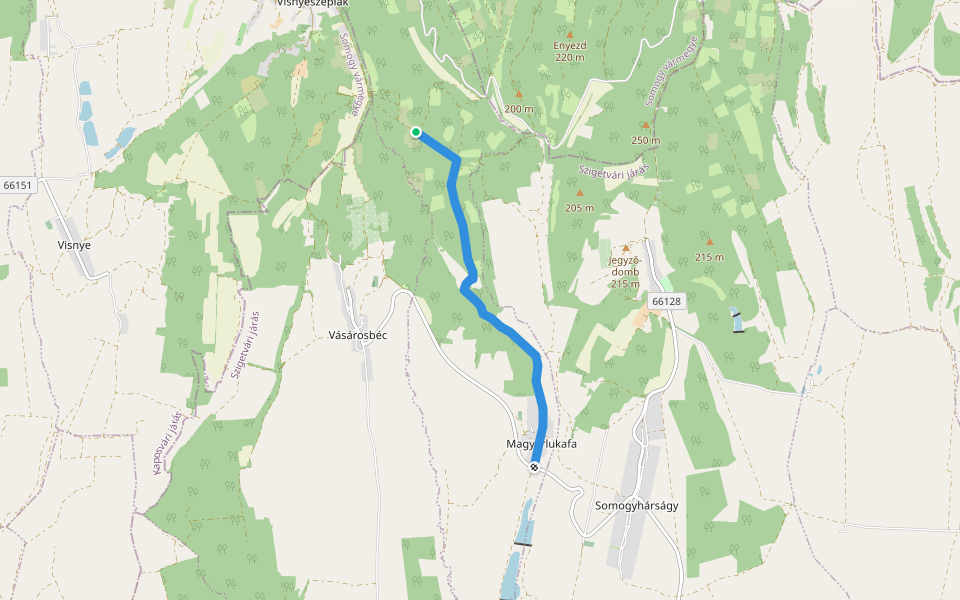 Z■ (Szerenkei-erdő – Szerenkei-legelő – Magyarlukafa) walking route map in Vásárosbéc