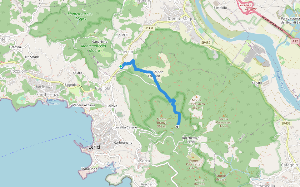 Guercio - Canale Dei Sardi - Case Di Monte Branzi walking route map in Guercio