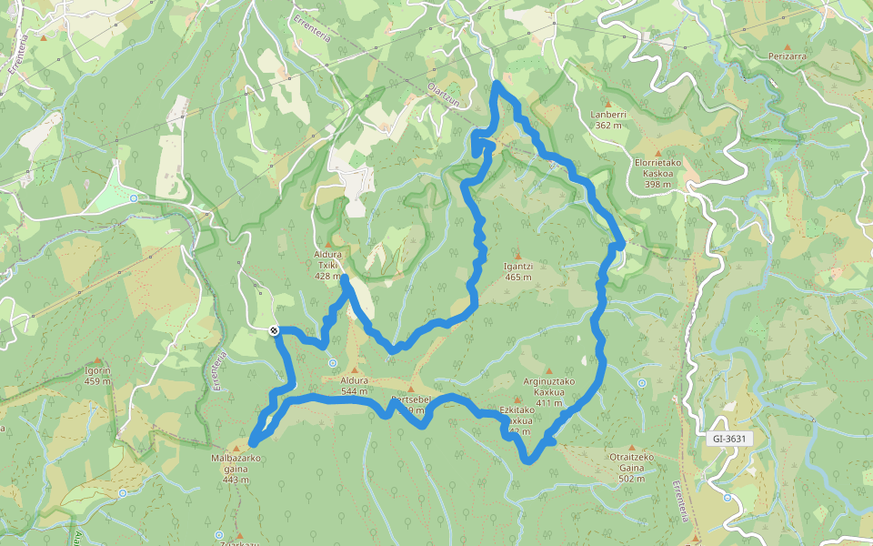 PR-GI 1004 Aldurari itzulia / Vuelta a Aldura walking route map in Errenteria