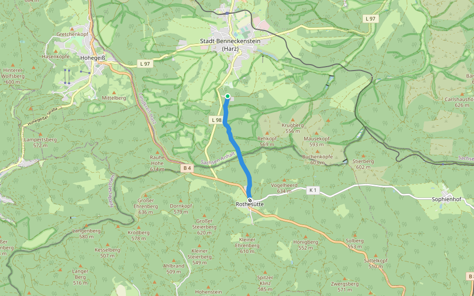Harzklub-Weg 36E walking route map in Benneckenstein (Harz)
