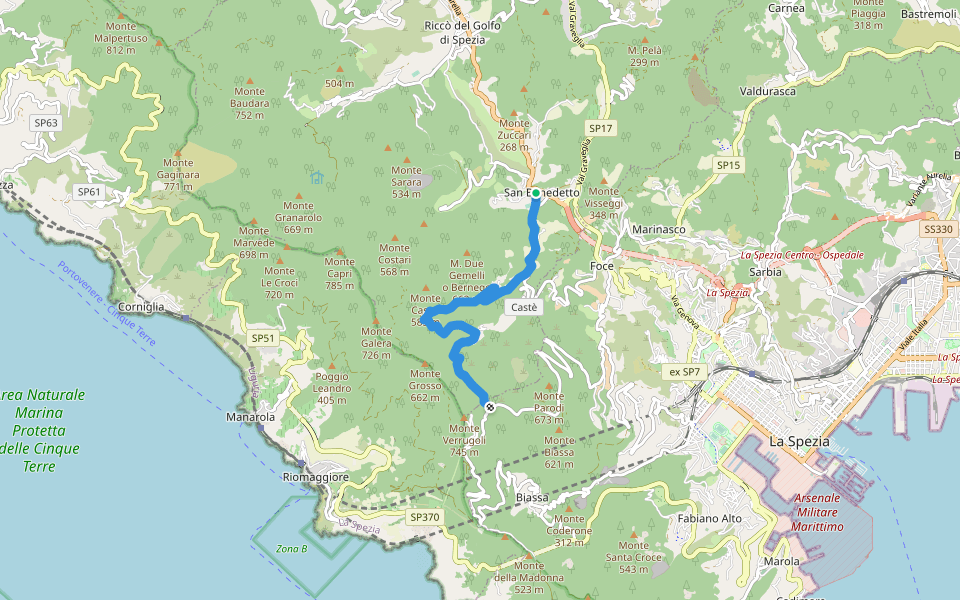S.Benedetto – Porcale -Codeglia – Carpena – Sella di Carpena walking route map in San Benedetto