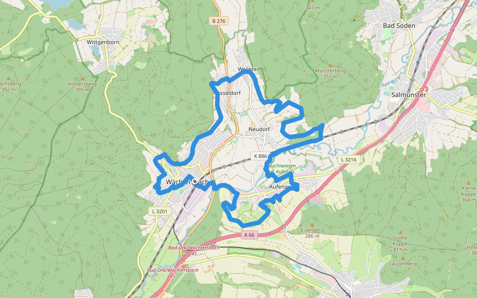 Wächersbach - Panoramaweg walking route map in Wächtersbach