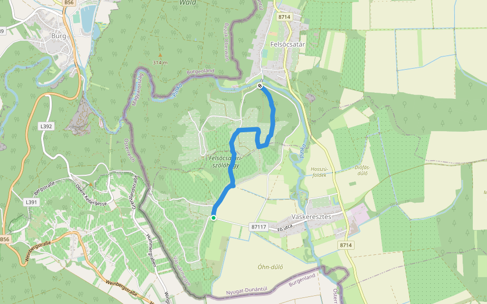 Z+ (Felsőcsatár, Pinka híd – Vaskeresztes) walking route map in Vaskeresztes