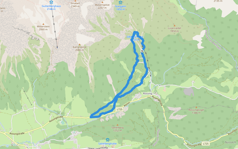 Silberkar-Höhenweg walking route map in Rössing