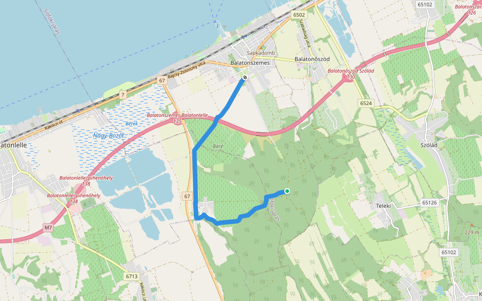 S▙ (Tündér-völgy – Balatonszemes) walking route map in Balatonszemes