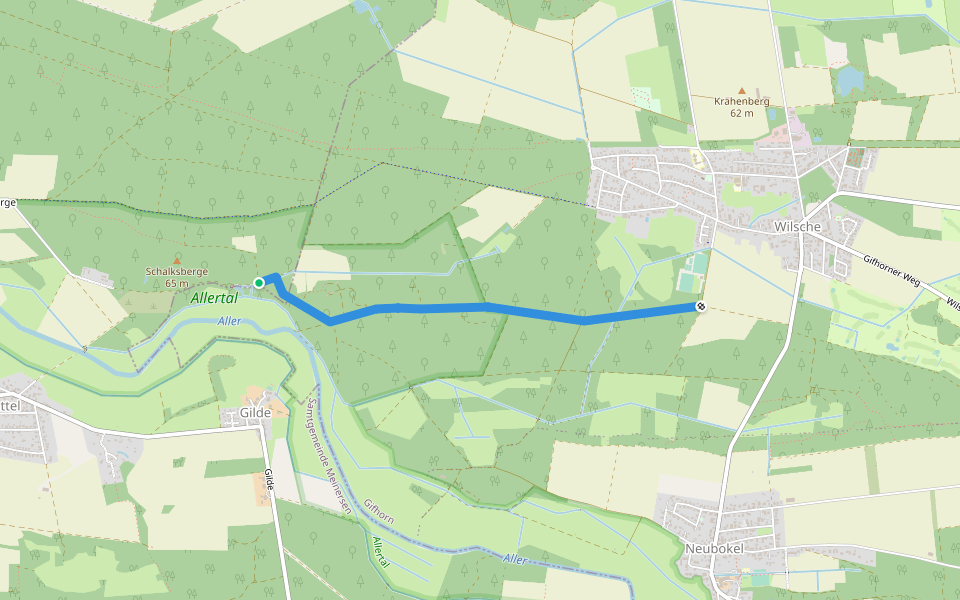 Südheide Marathon (rot) walking route map in Müden (Aller)
