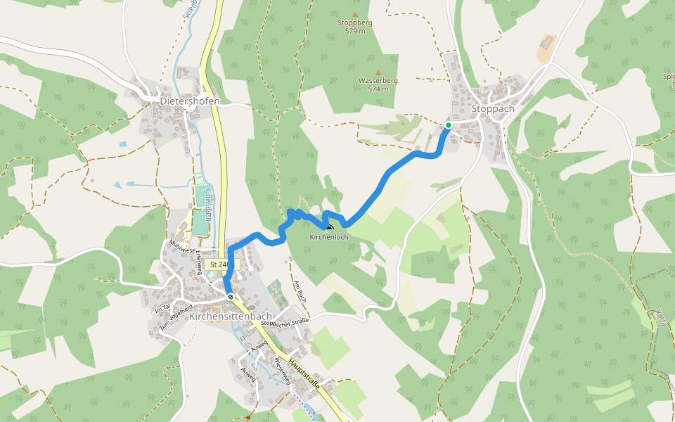 Stöppach-Kirchensittenbach walking route map in Kirchensittenbach