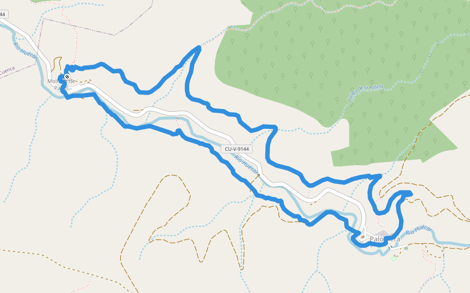 Sendero de la Hoz del Huécar walking route map in Molinos de Papel