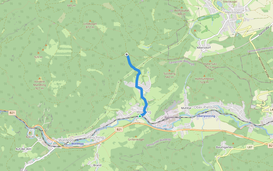 Wopfing - Anschluß WWW 201A u. 231 walking route map in Wopfing