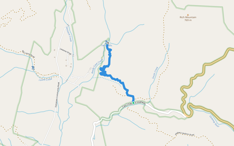 Twin Falls Trail walking route map in Sunset