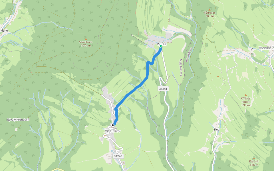[Z] Vojtíškov (penzion Sport, bus) - Vysoká walking route map in Malá Morava