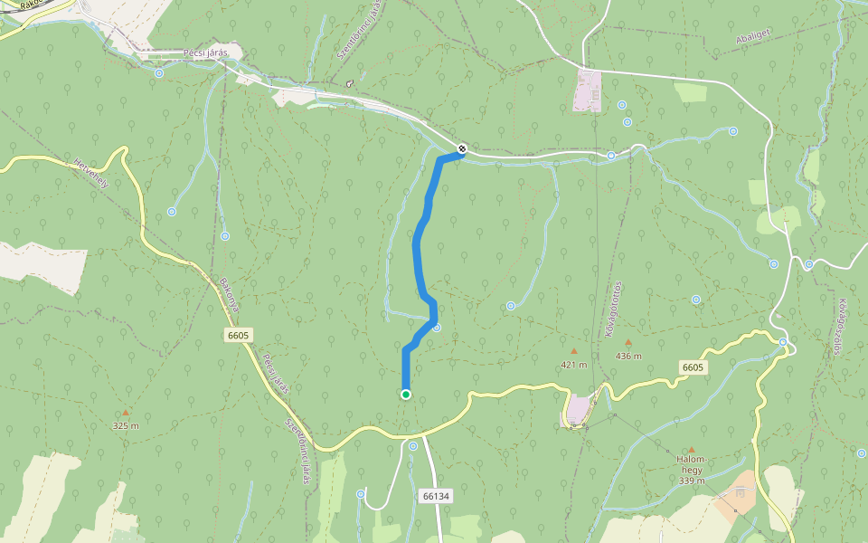 P▲ (Sás-völgy – Farkas-tető) walking route map in Bakonya