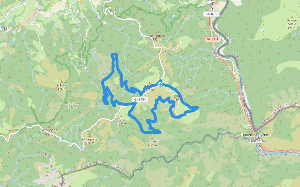PR-GI 1012 Meazuriko bira walking route map in Irún
