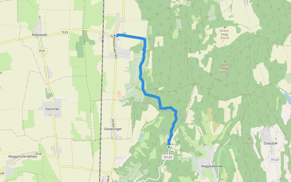 K+ (Gelse – Tukora) walking route map in Újudvar