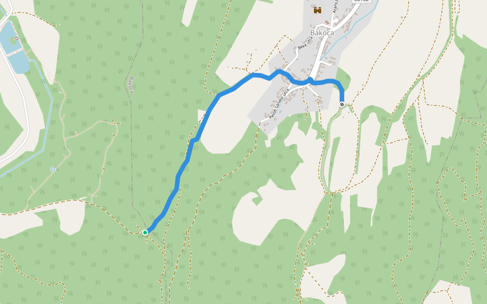 K+ (Fekete István-emlékösvény) walking route map in Bakóca