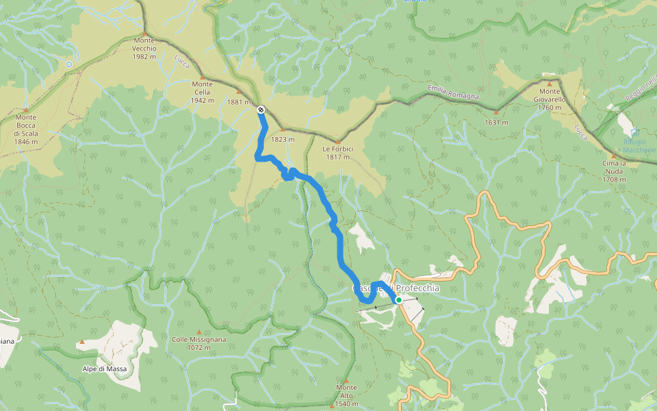 Casone di Profecchia - Bocca di Massa walking route map in Casone