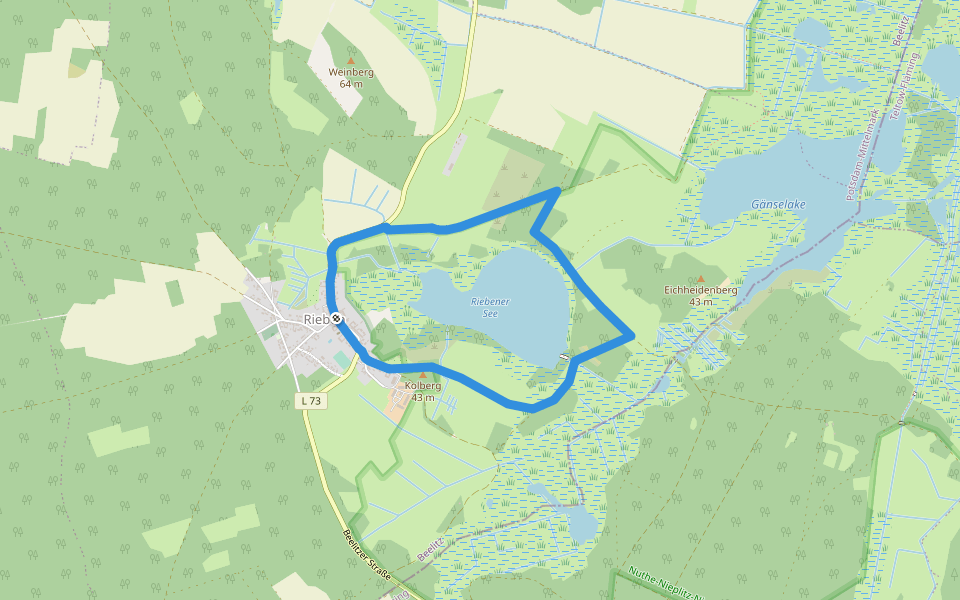 Rundwanderweg Riebener See walking route map in Beelitz