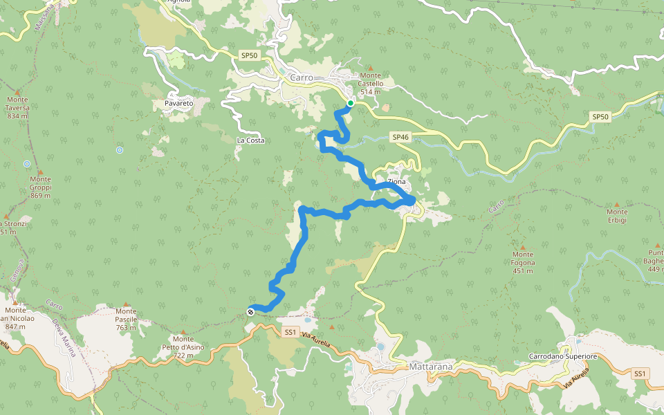 Carro – Travo - Ziona – Case Luxiata – Colle Gruzze (Quattro Strade) walking route map in Carro