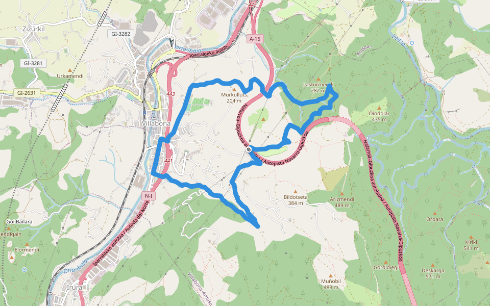 PR-GI 120 Beheburutik barrena (Billabona) walking route map in Villabona