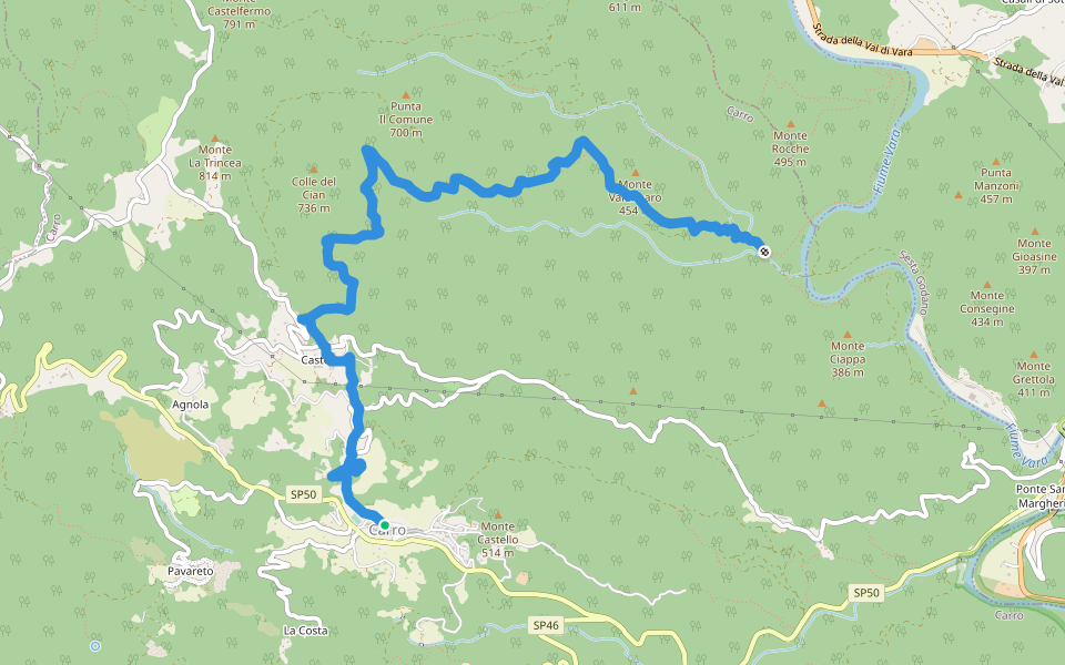 Carro – Castello – Case Cannate – Valdiamaro - Piano Craviola (Bivio 625 e 628) walking route map in Carro