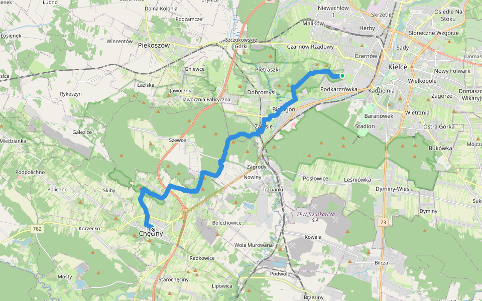 Karczówka - Chęciny walking route map in Kielce