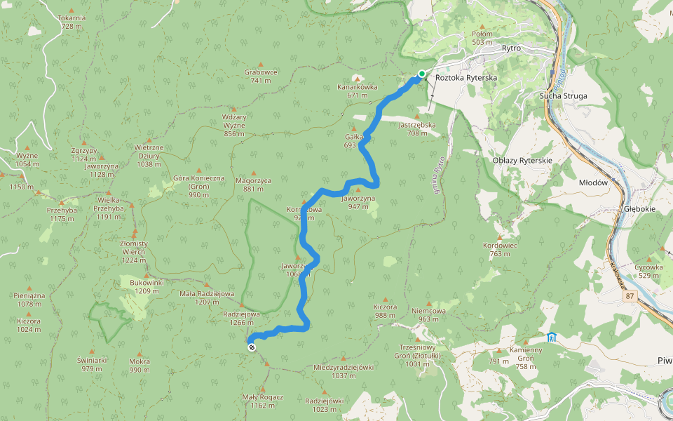 Rytro Przeł. Żłobki walking route map in Rytro