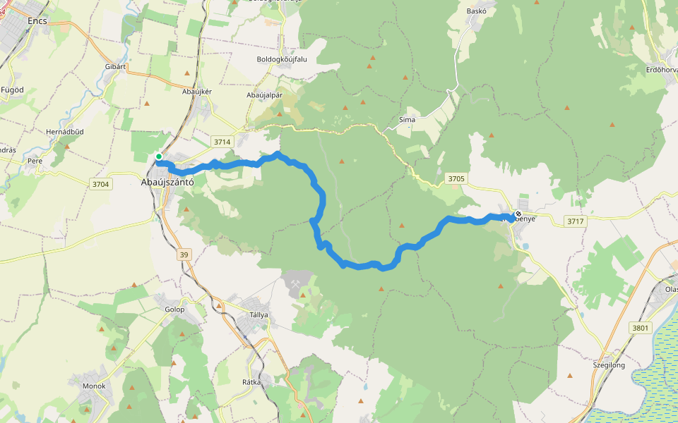 Z (Abaújszántó - Erdőbénye) walking route map in Abaújszántó