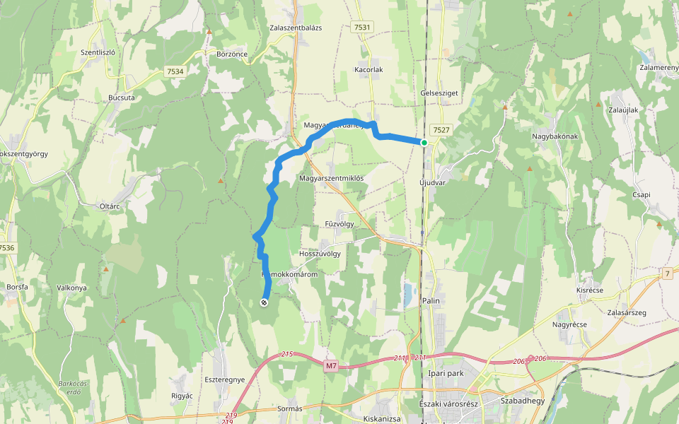 P ( Magyarszerdahely – Homokkomáromi DDK elágazás) walking route map in Újudvar