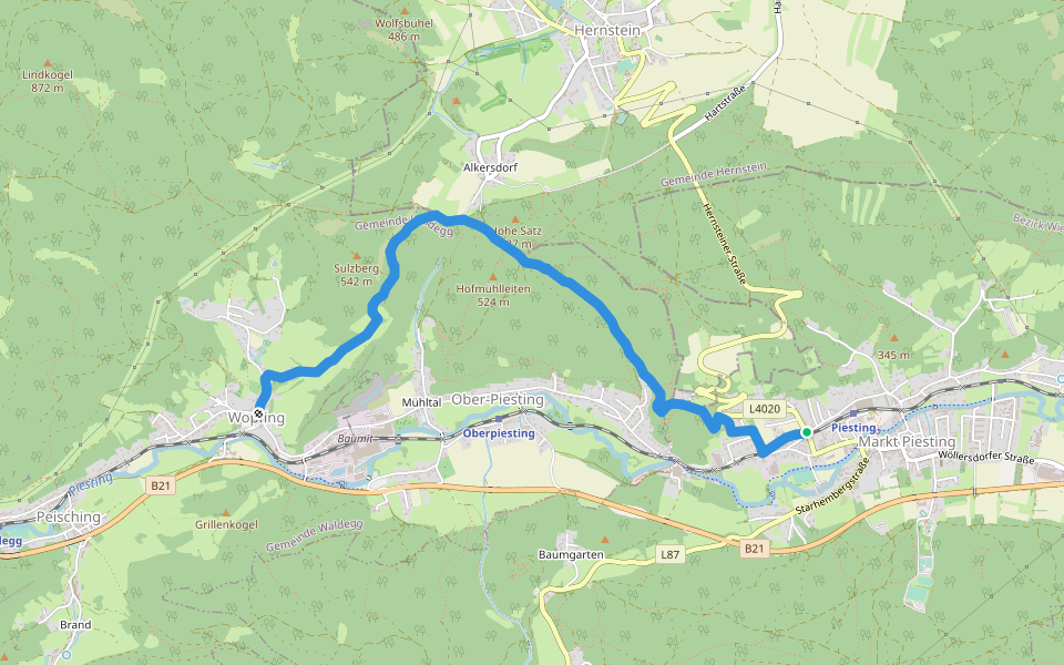 Markt Piesting - Alkersdorf - Mühltal - Oberpiesting walking route map in Markt Piesting