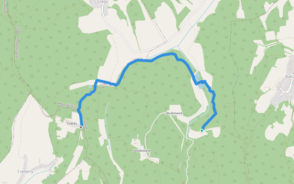K+ (Szabás – Szent István-forrás – Szágyi halastavak – Éger-kút – RPDDK) walking route map in Tormás