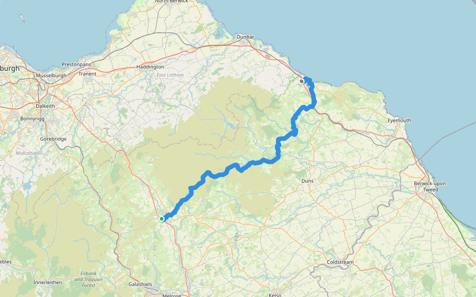 Southern Upland Way (Section C - Lauder to Cockburnspath) walking route map in Lauder