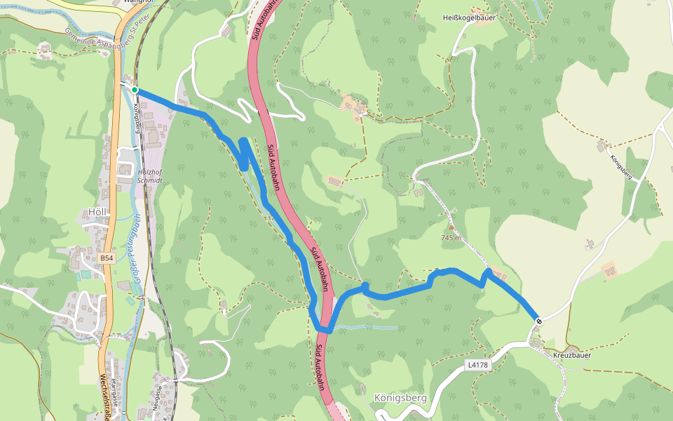 Haltestelle Feistritz- Kirchberg - Kreuzbauer walking route map in Königsberg