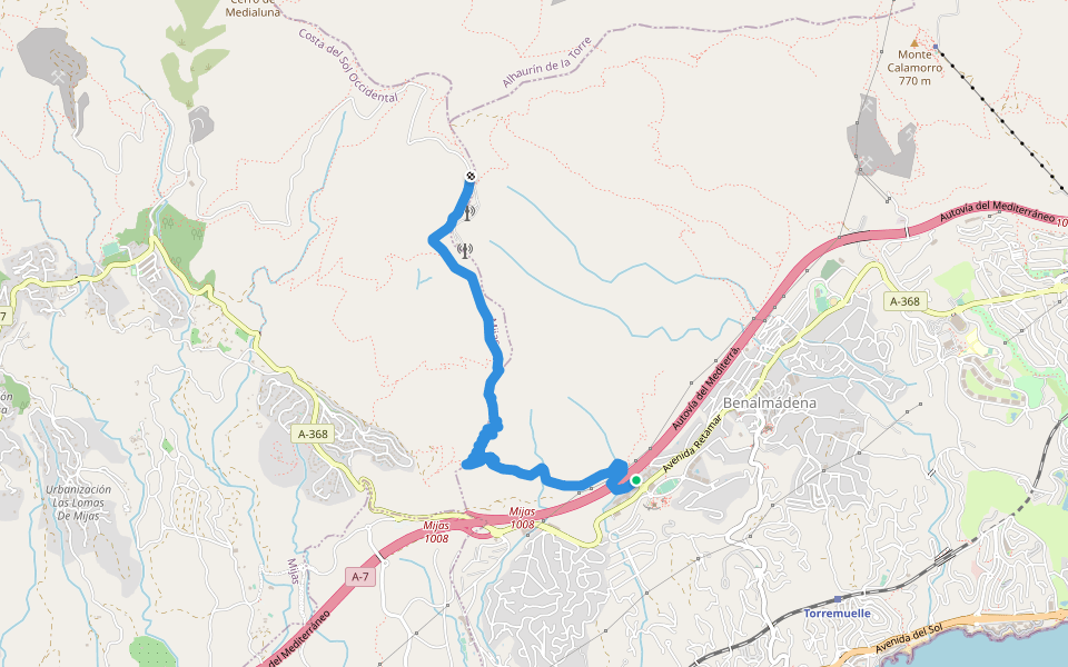 Mina de la Trinidad walking route map in Benalmádena