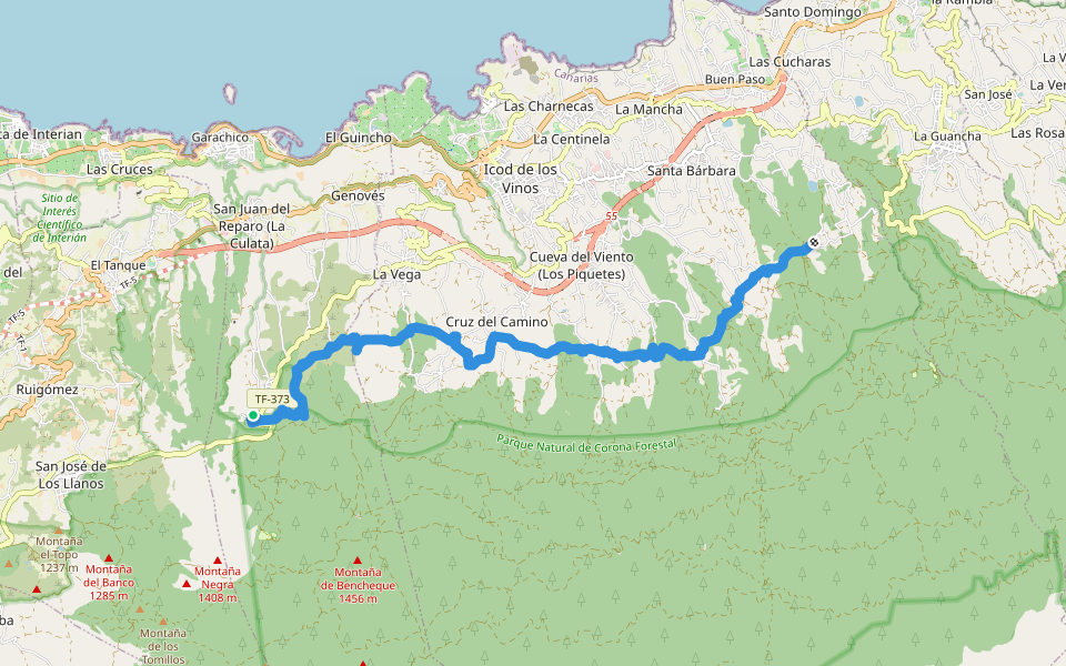 PR-TF 42 Los Barrios Altos de Icod de los Vinos walking route map in La Montañeta
