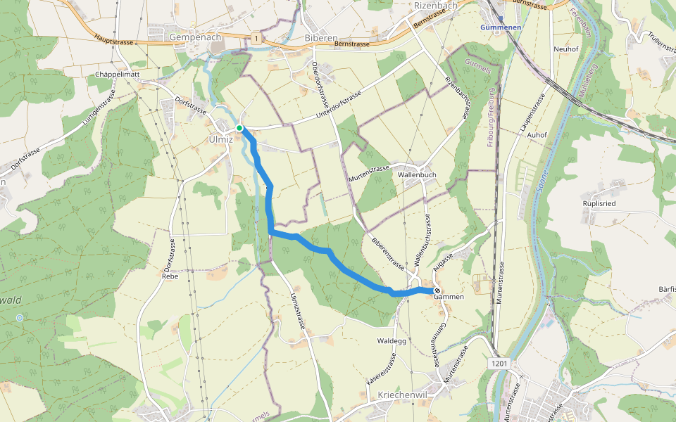 Ulmiz - Gammen walking route map in Ulmiz
