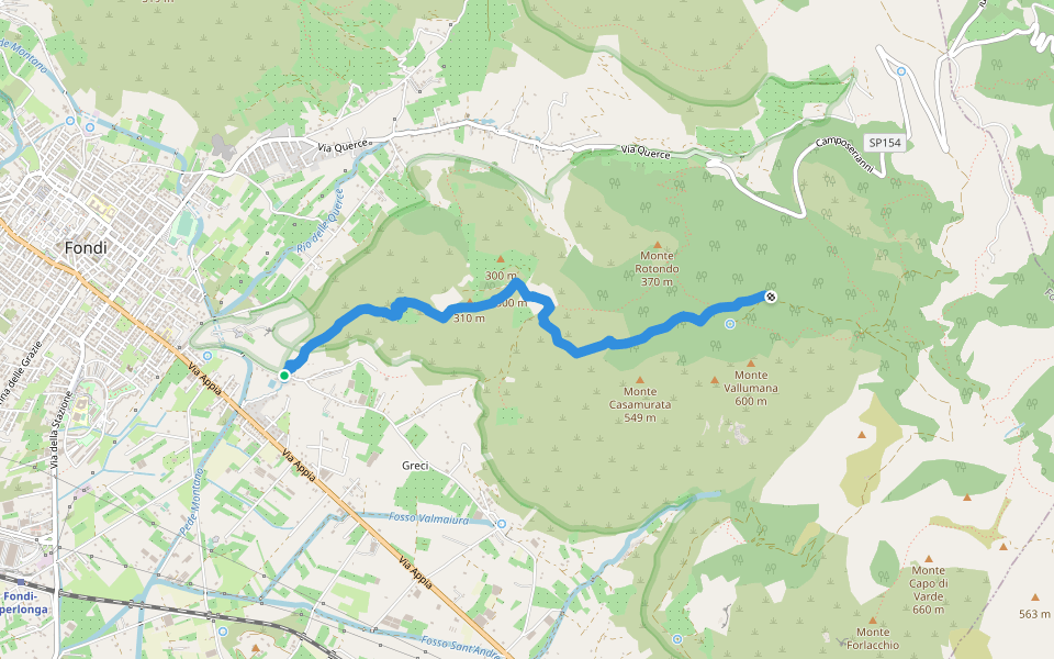 Fontana Gegni Monte Vele walking route map in Fondi