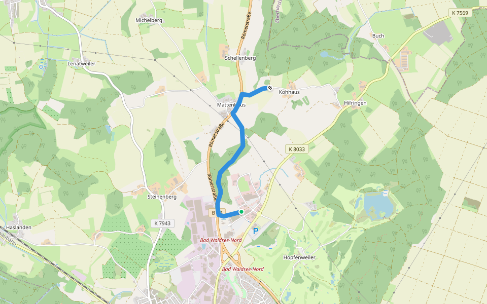 Nebenweg des Schwäbischen Albvereins (blaues Kreuz) walking route map in Bad Waldsee