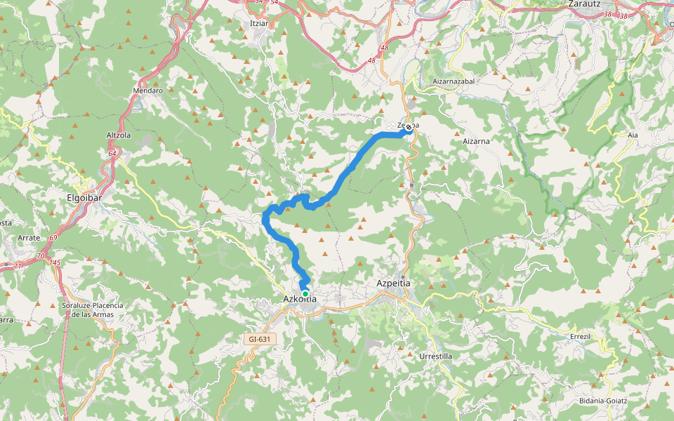 PR-GI 137 Azkoitia-Zestoa walking route map in Azkoitia