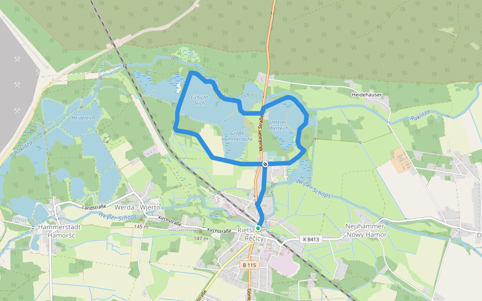 Wanderweg Rietschener Teichgebiet walking route map in Rietschen
