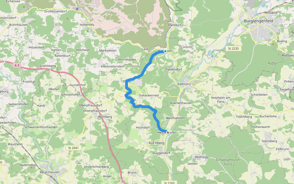 W 55 Heitzenhofen - Rohrbach (Rotes Rechteck) walking route map in Kallmünz