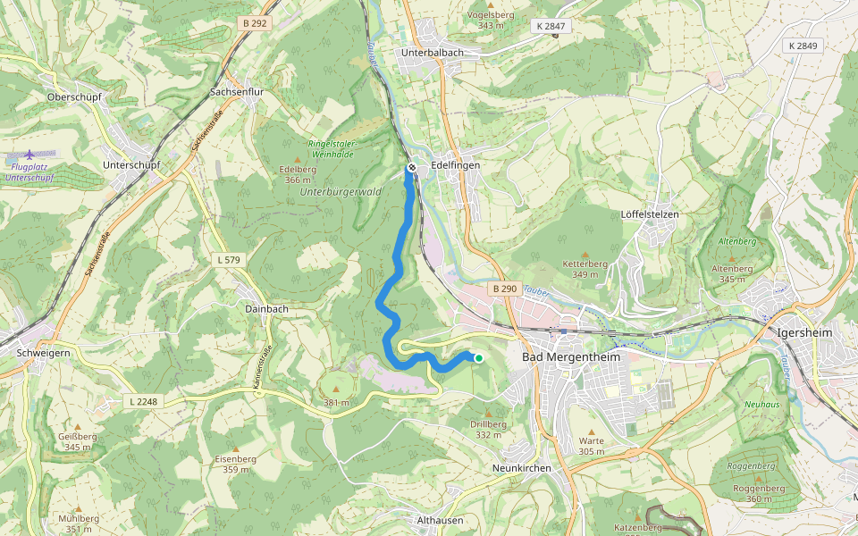 Wanderweg blaues, liegendes U walking route map in Bad Mergentheim