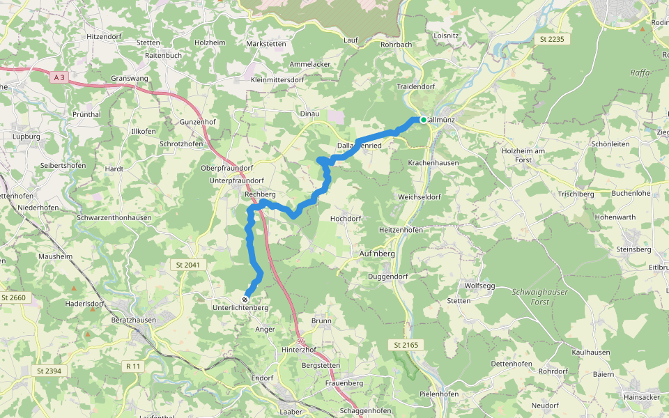 W 69 Kallmünz - Beratzhausen (Rotes Dreieck) walking route map in Kallmünz