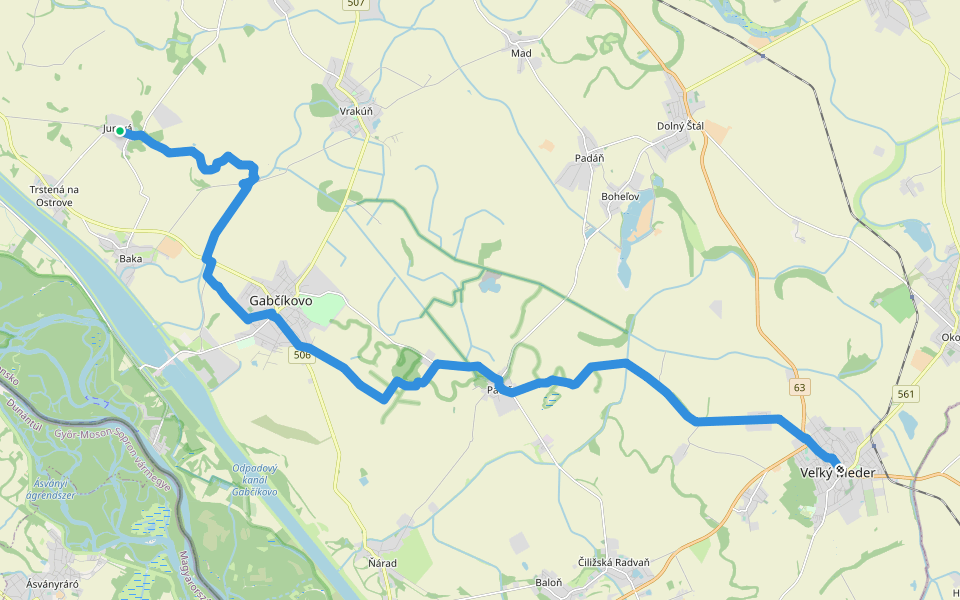 Mariánska Cesta M05-16 Jurová - Veľký Meder walking route map in Jurová