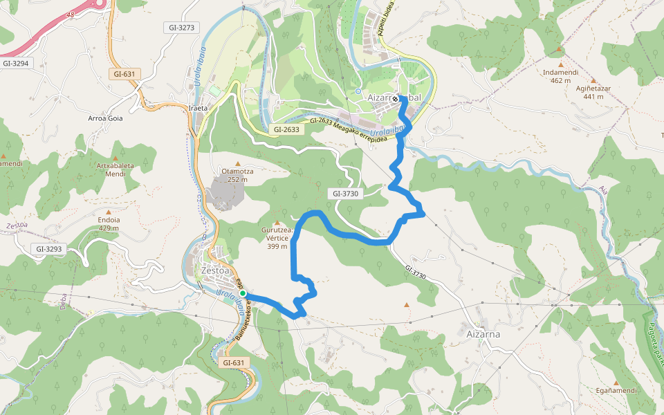 PR-GI 142 Zestoa-Aizarnazabal walking route map in Cestona