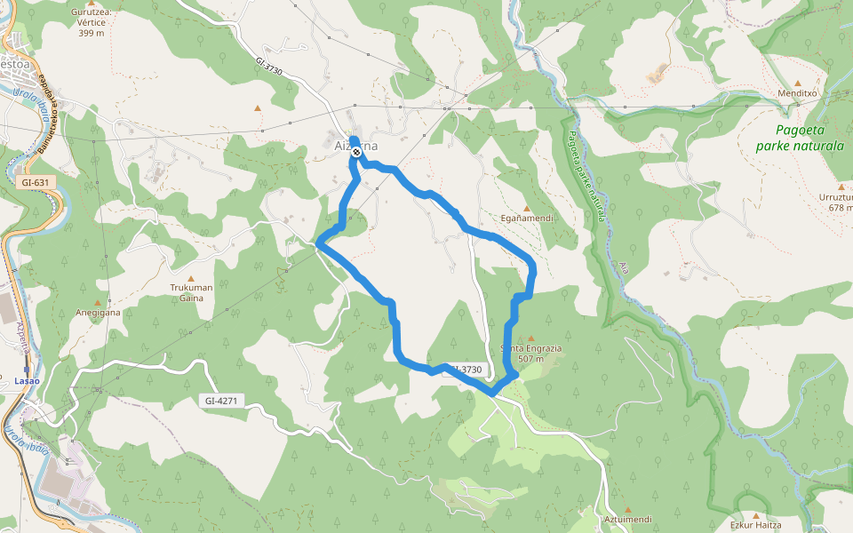 PR-GI 40 Aizarna - Santa Engrazia walking route map in Aizarna